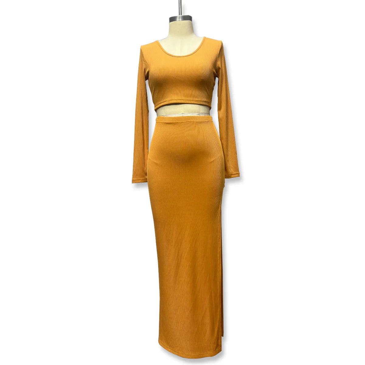 2025 New Women Skirts Sets Spring Autumn Fashion Elegant 2 Piece Set Long Sleeve Top Split Skirt Slim Solid Clothing Casual Suit