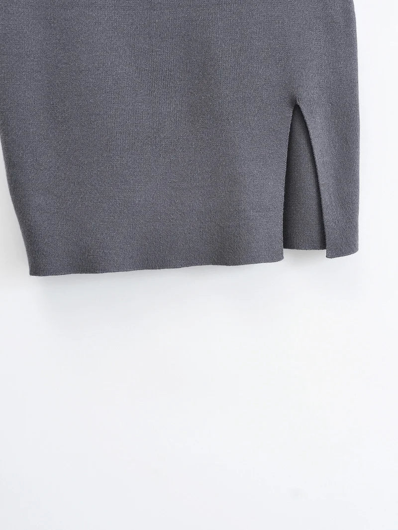Knitting Women Skirts Side Split Brown Solid High Waist Autumn Fashion Skinny Harajuku E-Girl Female Short Skirt QT047