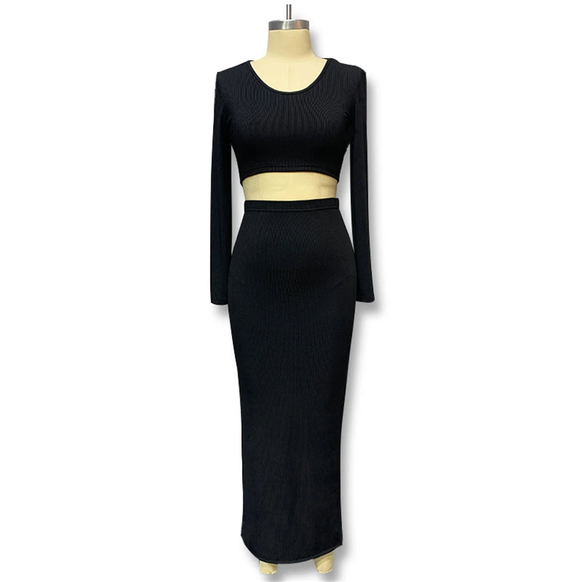 2025 New Women Skirts Sets Spring Autumn Fashion Elegant 2 Piece Set Long Sleeve Top Split Skirt Slim Solid Clothing Casual Suit