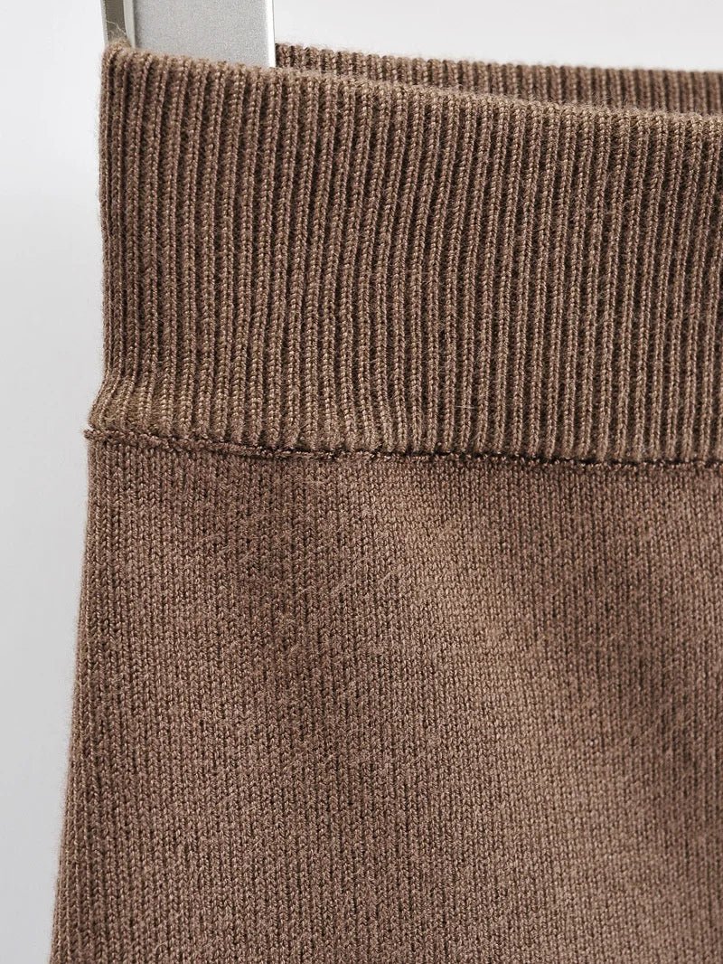 Knitting Women Skirts Side Split Brown Solid High Waist Autumn Fashion Skinny Harajuku E-Girl Female Short Skirt QT047